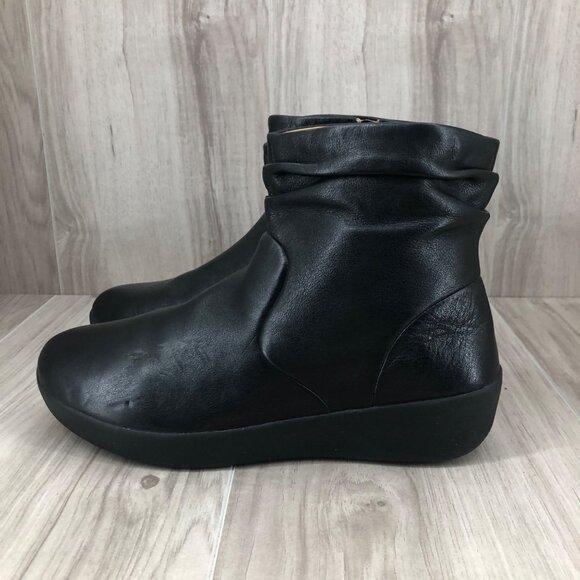 Fitflop Ankle Boots Womens 7 Skatebootie Black Leather Zip Booties - Picture 1 of 10